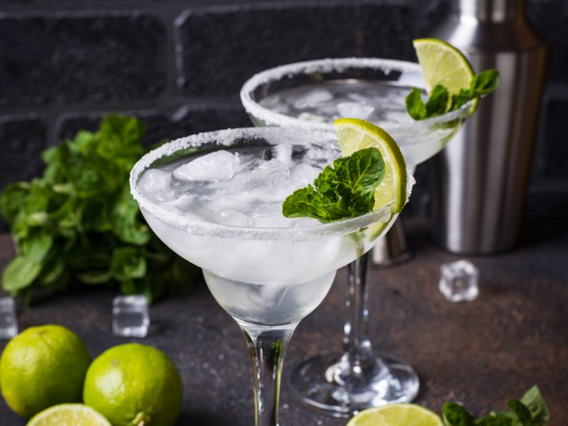 Traditional Margarita cocktail with lime and ice