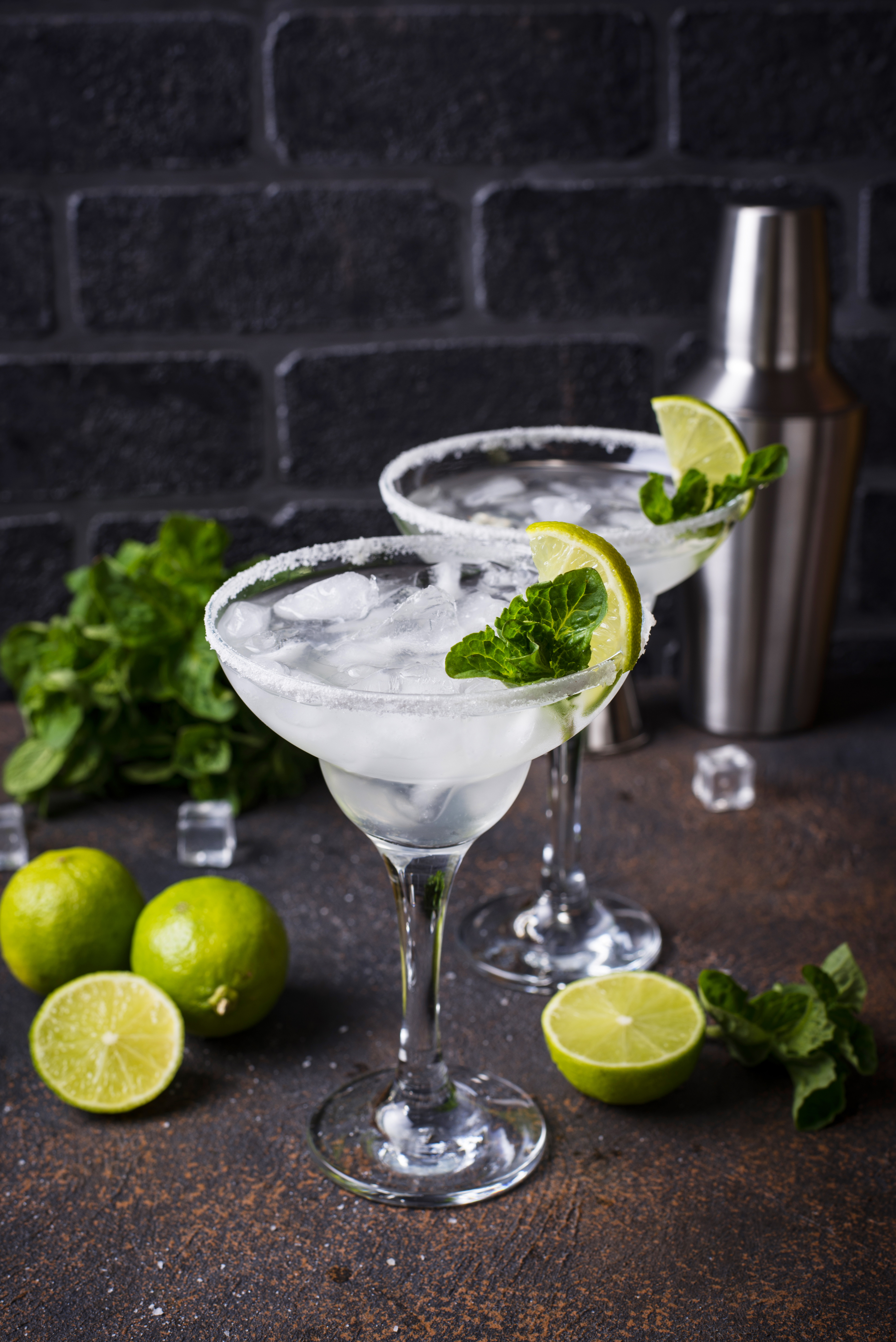 Traditional Margarita cocktail with lime and ice